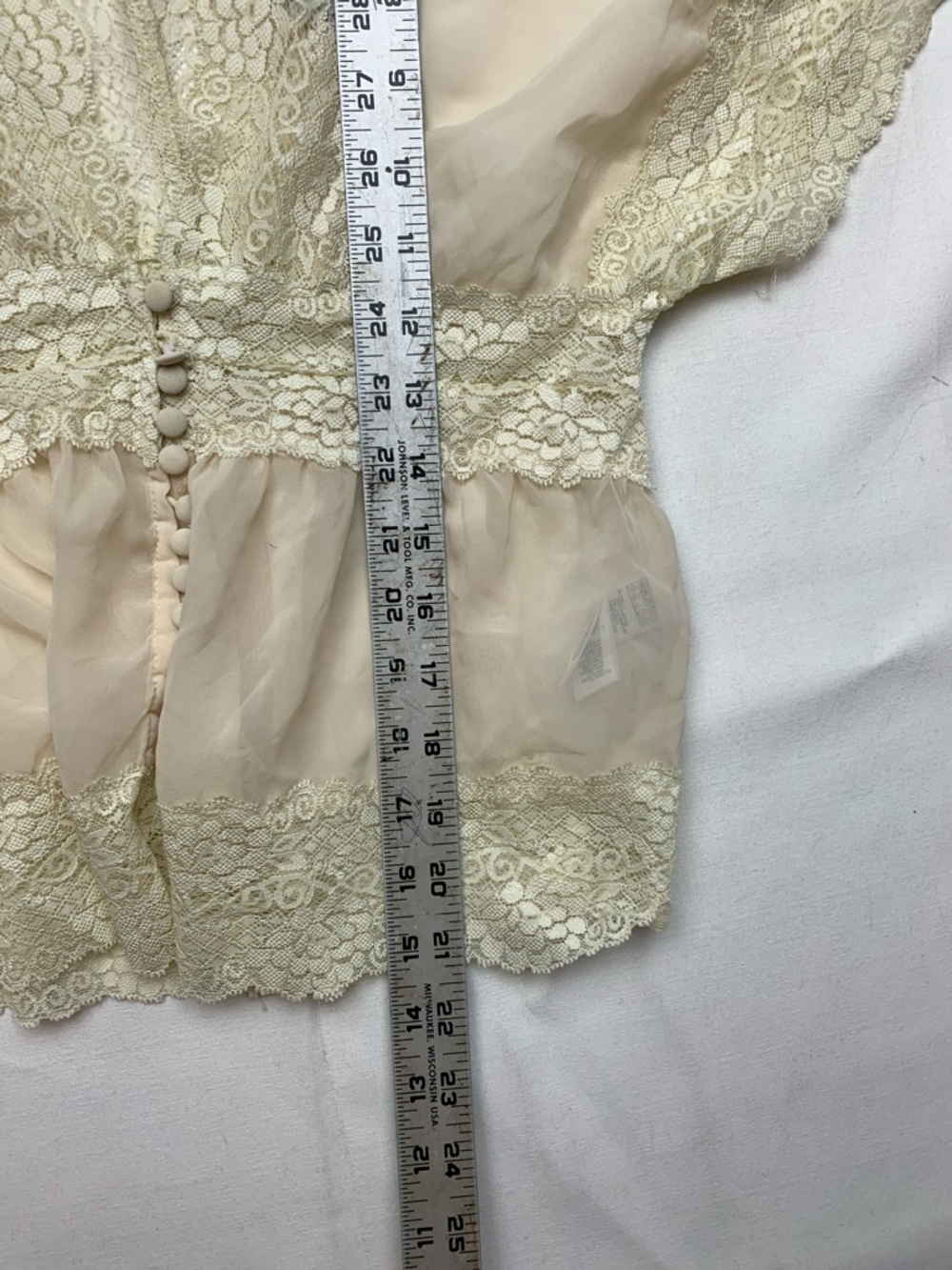 y2k Forever 21 size medium Sheer Lace Trim Button-Front Blouse Cream fairy boho - Picture 9 of 10